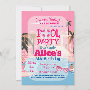 Invitación Billar Fiesta Doll Malibu Beach Birthday
