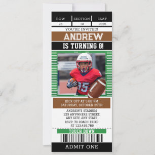 Invitación Billete americano de fútbol adaptado con foto
