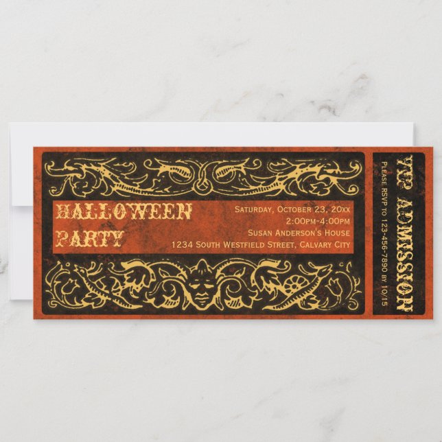 Invitación Billete antiguo victoriano de la fiesta de Hallowe (Anverso)