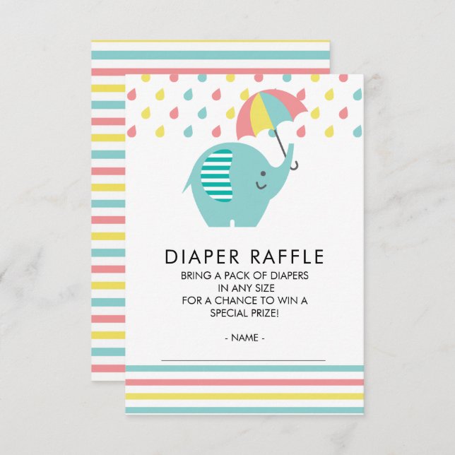 Invitación Billete Cute Elephant Baby Shower Diaper Raffle (Anverso / Reverso)