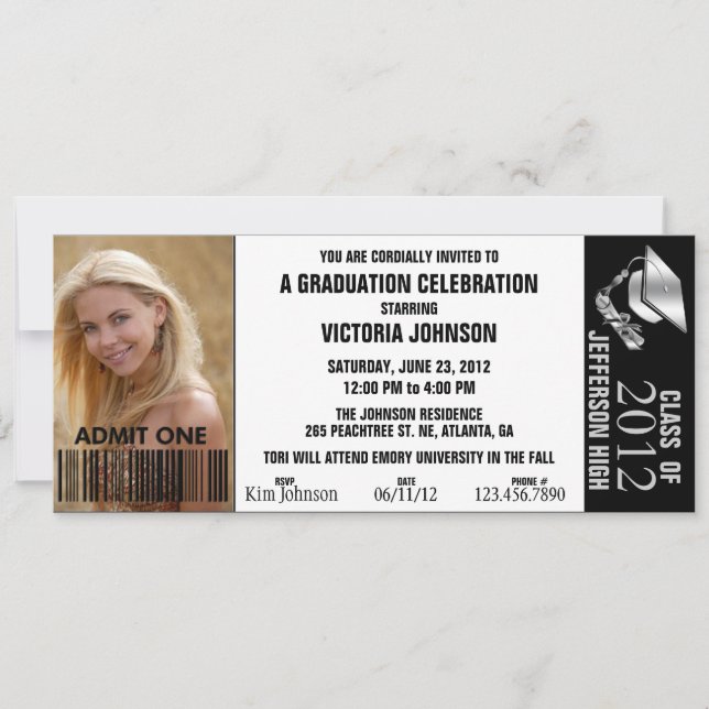 Invitación Billete de admisión a color de Personalizable (Anverso)