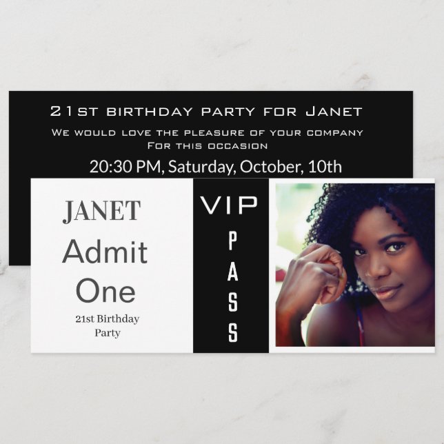 Invitación Billete de admisión Cualquier edad Foto de cumplea (Anverso / Reverso)