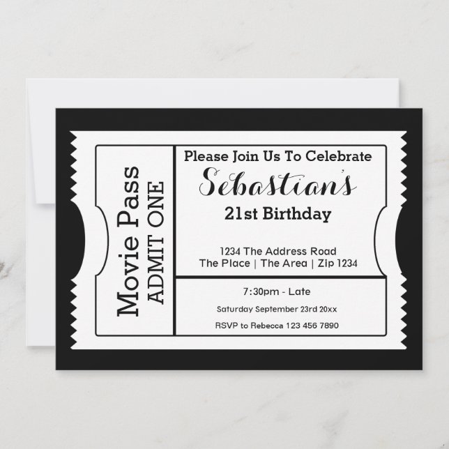 Invitación Billete De Admisión Del Fiesta De novedad Blanco Y (Anverso)