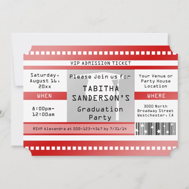 Invitación Billete de admisión del Partido de Graduación Roja (Anverso)