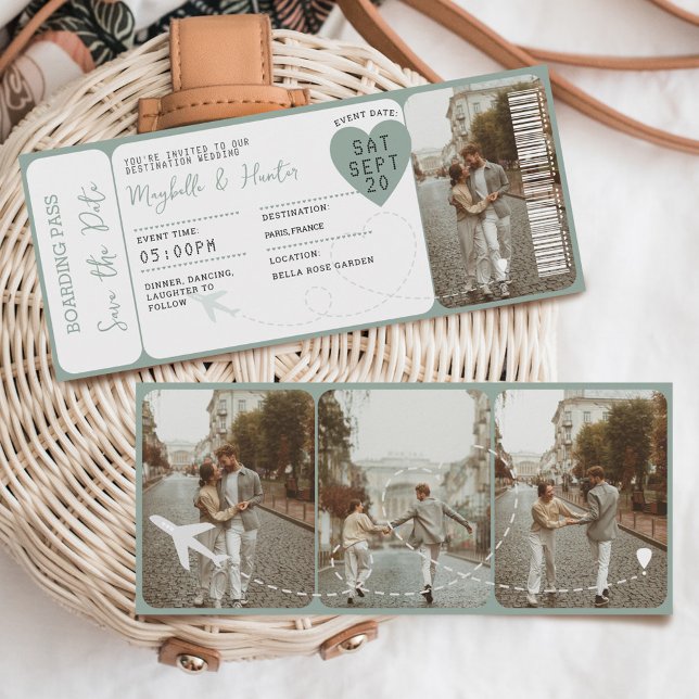 Invitación Billete de avión de embarque de boda de destino (Destination Wedding Boarding Pass Plane Ticket Invitation)