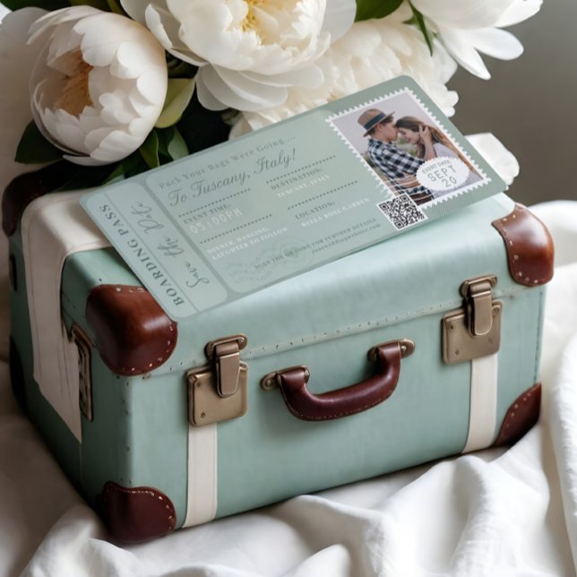 Invitación Billete de avión de embarque de boda de destino (Destination Wedding Boarding Pass Plane Ticket Invitation)