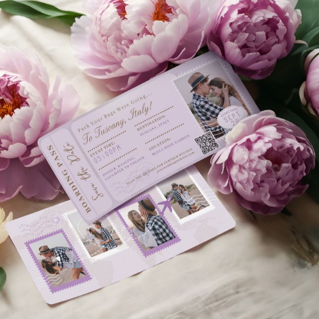 Invitación Billete de avión de embarque de boda de destino (Destination Wedding Boarding Pass Plane Ticket Invitation)