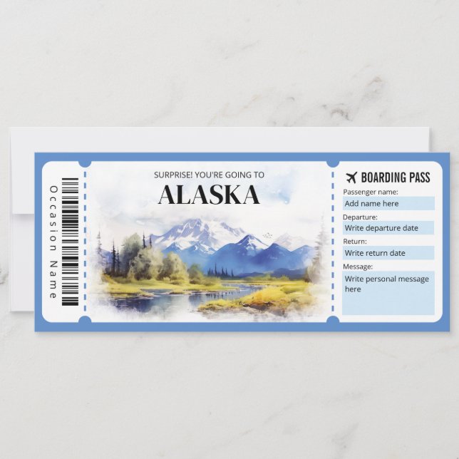 Invitación Billete de avión editable de Alaska (Anverso)