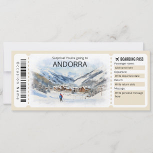 Invitación Billete de avión editable de Andorra, Andorra Trip