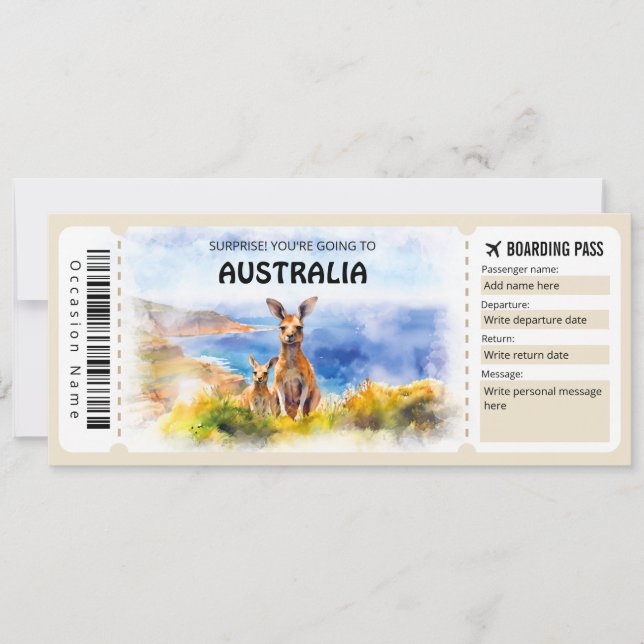 Invitación Billete de avión editable de Australia para tarjet (Anverso)
