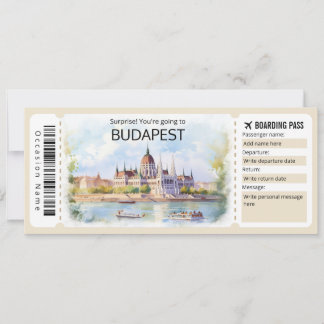 Invitación Billete de avión editable de Budapest, viaje a Hun