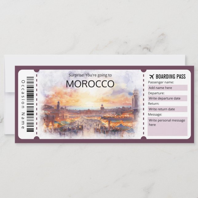 Invitación Billete de avión editable de embarque de Marruecos (Anverso)