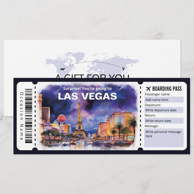Invitación Billete de avión editable de Las Vegas, Viaje de L (Anverso / Reverso)