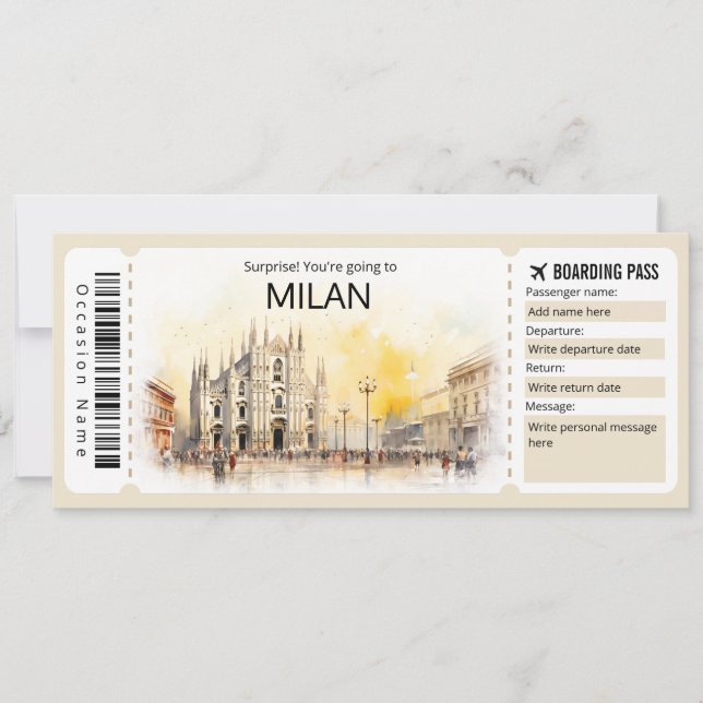 Invitación Billete de avión editable de Milan Boarding Pass I (Anverso)