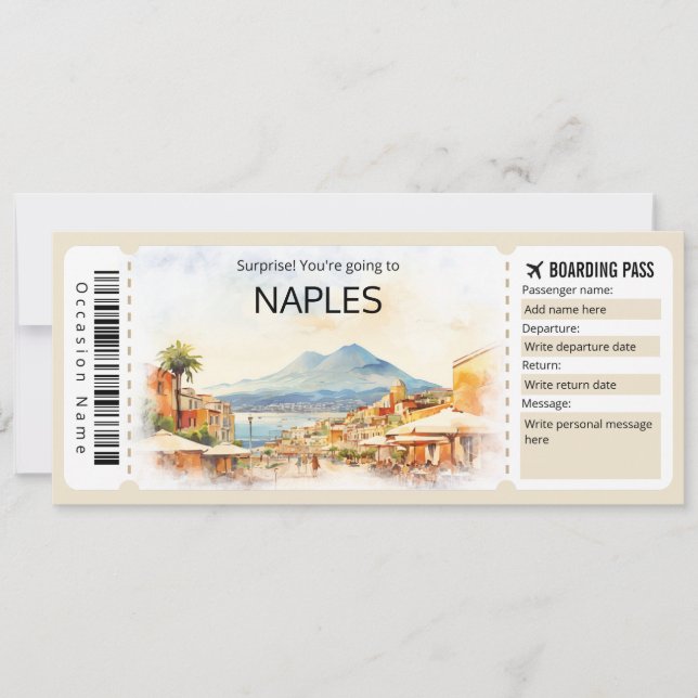 Invitación Billete de avión editable de Nápoles para Italia (Anverso)