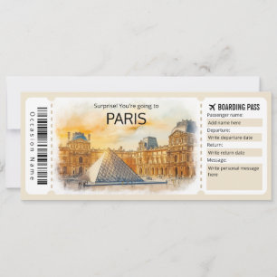 Invitación Billete de avión editable de París, viaje a Franci