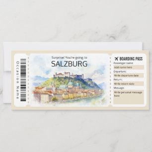 Invitación Billete de avión editable de Salzburgo, viaje a Au