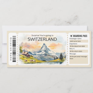 Invitación Billete de avión editable de Suiza, Suiza