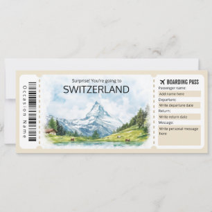 Invitación Billete de avión editable de Suiza, Suiza