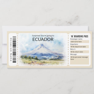 Invitación Billete de avión editable para Ecuador, viaje a Ec