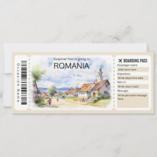 Invitación Billete de avión editable para Rumania, viaje a Ru