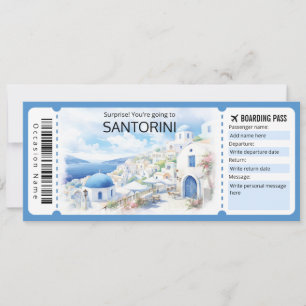 Invitación Billete de avión editable Santorini, viaje a Greci