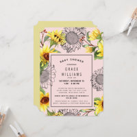 Billete de Baby Shower de girasol rosa y amarillo
