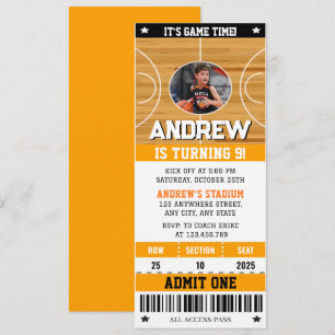 Invitación Billete de baloncesto personal con foto