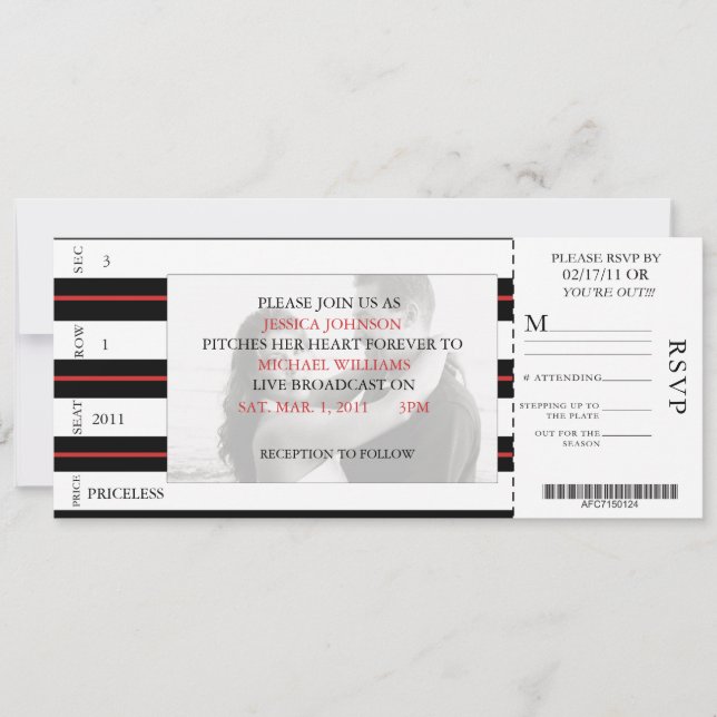 Invitación Billete de béisbol (Anverso)