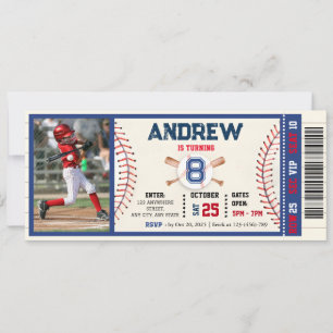 Invitación Billete de béisbol de cualquier edad cumpleaños Co