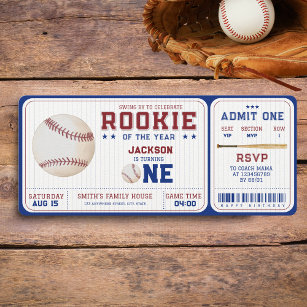 Invitación Billete de béisbol de primer cumpleaños de Rookie 