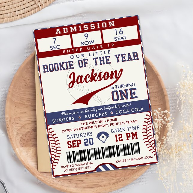 Invitación Billete de béisbol de primer cumpleaños de Rookie  (Subido por el creador)