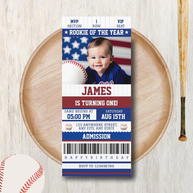 Invitación Billete de béisbol de primer cumpleaños de Rookie  (Subido por el creador)