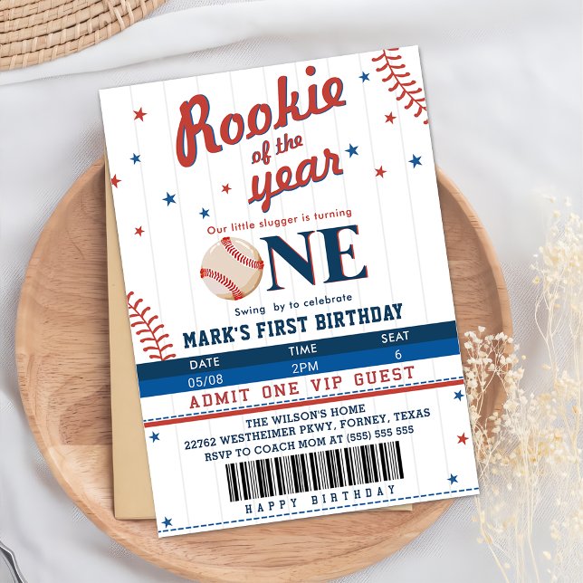 Invitación Billete de béisbol de primer cumpleaños de Rookie  (Subido por el creador)