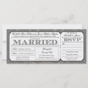 Invitación Billete de bodas antiguas con colección RSVP III