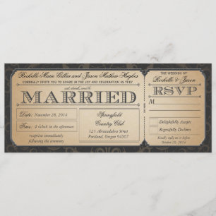 Invitación Billete de bodas antiguas con colección RSVP III