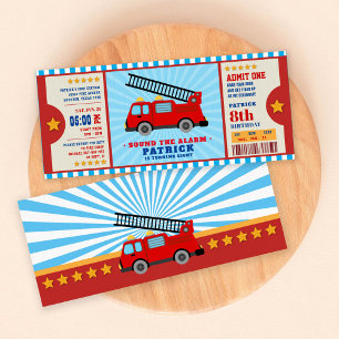 Invitación Billete de camión de bomberos Fiesta de cumpleaños