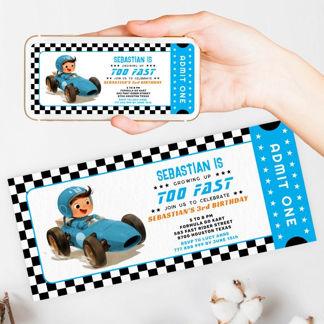 Invitación Billete de Carreras azul demasiado rápido (Subido por el creador)