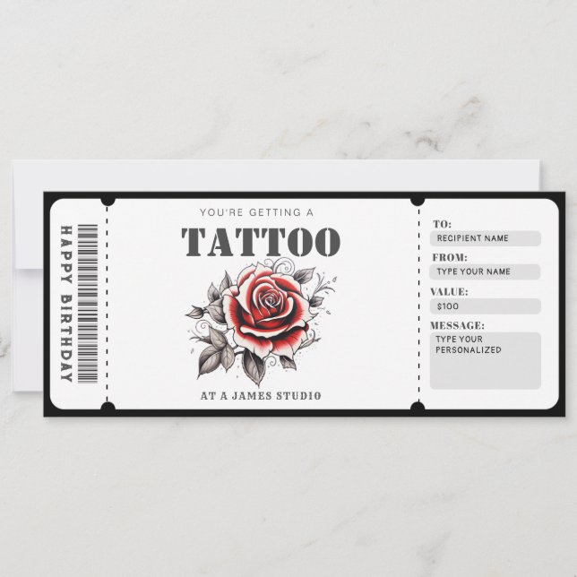 Invitación Billete de certificado de regalo de tatuaje de per (Anverso)