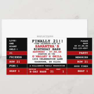 Invitación Billete de Concierto de Cumpleaños 21