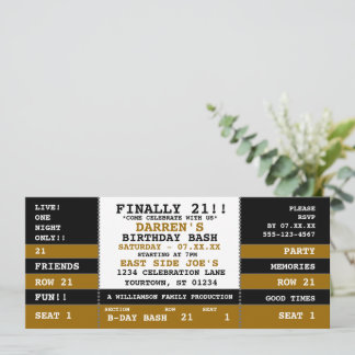 Invitación Billete de Concierto de Cumpleaños 21
