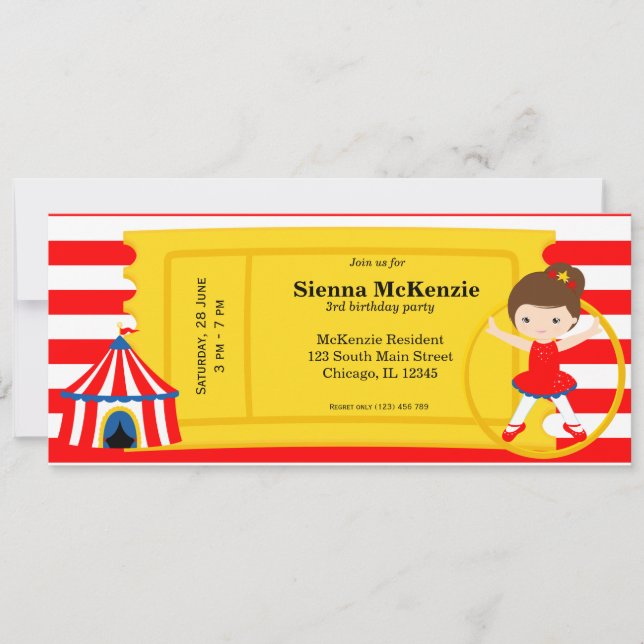 Invitación Billete de cumpleaños Circus (Anverso)