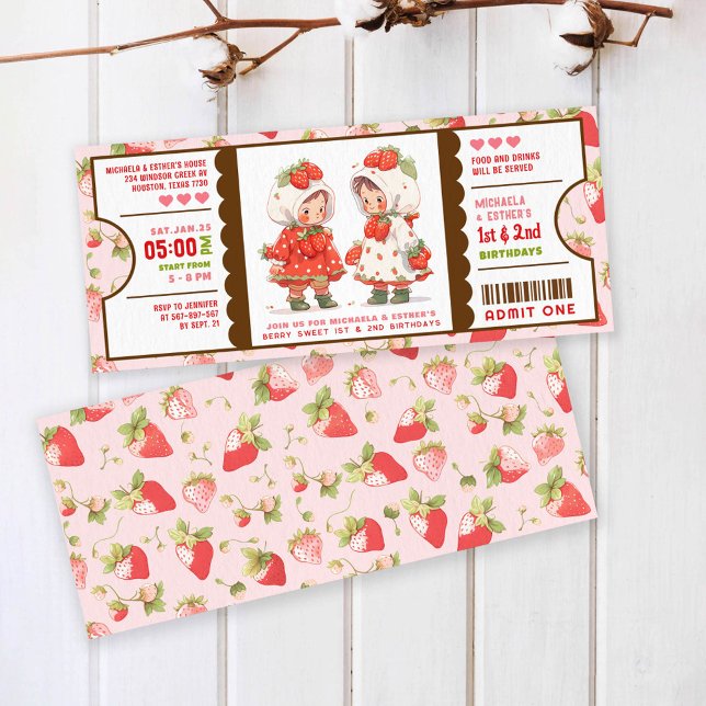 Invitación Billete de cumpleaños conjunto Berry Sweet Strawbe (Subido por el creador)