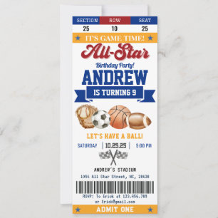 Invitación Billete de cumpleaños de All Star Sport personal p