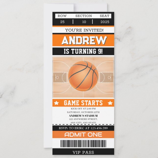 Invitación Billete de cumpleaños de baloncesto personal cualq (Anverso)