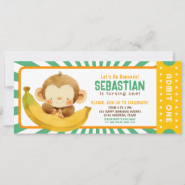 Invitación Billete de cumpleaños de monos bananeros en la jun