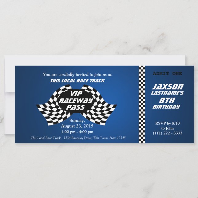 Invitación Billete de cumpleaños de pista de carreras (Anverso)