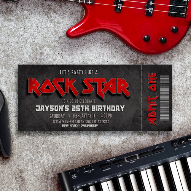 Invitación Billete de cumpleaños de Rockstar (Subido por el creador)