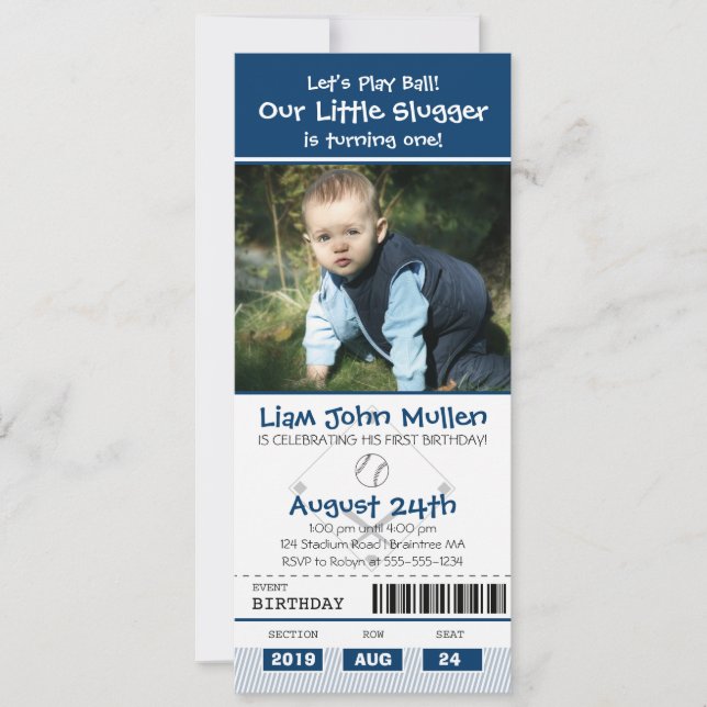 Invitación Billete de cumpleaños del béisbol (Anverso)