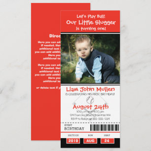 Invitación Billete de cumpleaños del béisbol